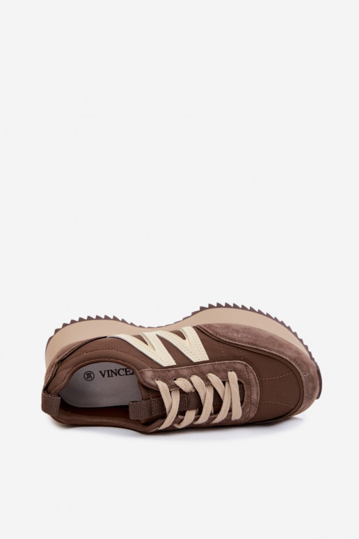 Faux suède sneakers met platform Vinceza 41521 bruin