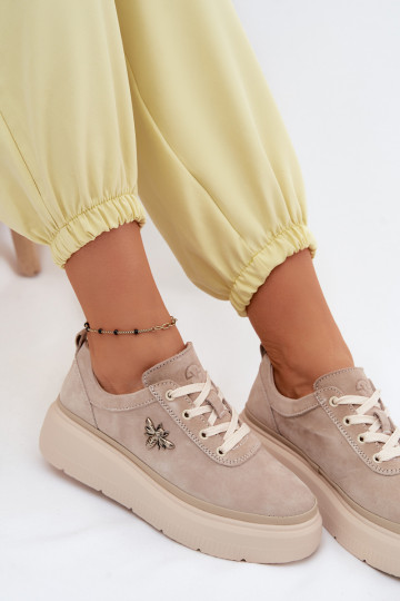 Leer van suède schoenen Dames met platform Vinceza 41523 beige