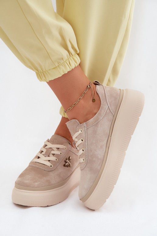 Faux suède schoenen met platform Vinceza 41523 zandkleurig