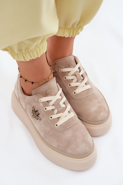 Leer van suède schoenen Dames met platform Vinceza 41523 beige