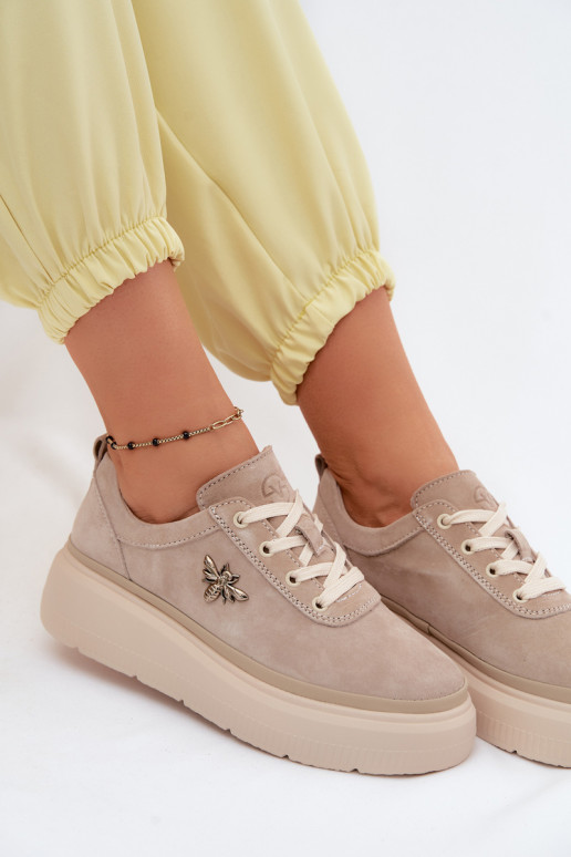 Faux suède schoenen met platform Vinceza 41523 zandkleurig