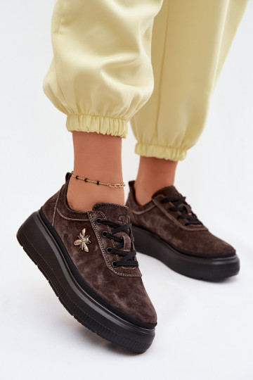 Leer van suède schoenen Dames met platform Vinceza 41523 CzekoladoIne 2