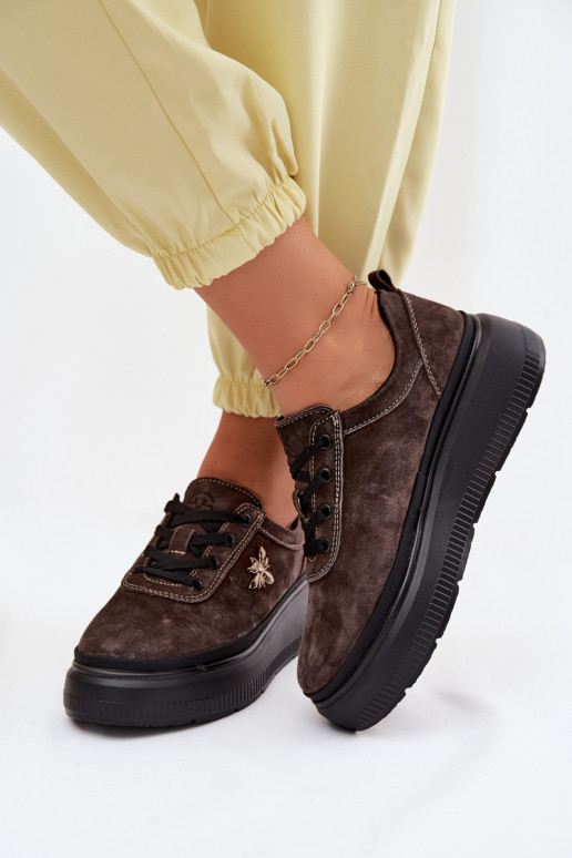 Leer van suède schoenen Dames met platform Vinceza 41523 CzekoladoIne