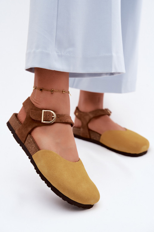 Leer Suède damessandalenZakrytymi Palcami Het heeftciejka H7365-07 geel