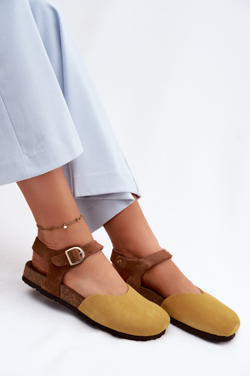 Leer Suède damessandalenZakrytymi Palcami Het heeftciejka H7365-07 geel