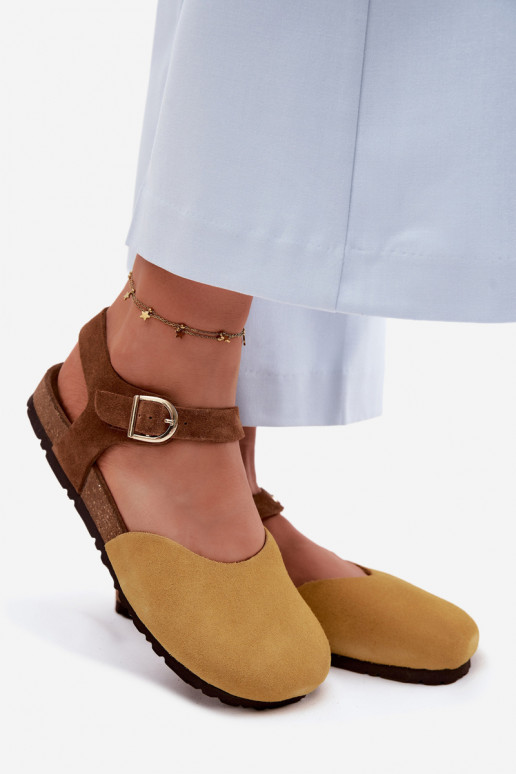 Leer Suède damessandalenZakrytymi Palcami Het heeftciejka H7365-07 geel