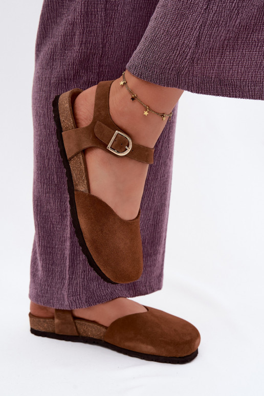 Leer Suède damessandalenZakrytymi Palcami Het heeftciejka H7365-02 bruine kleur