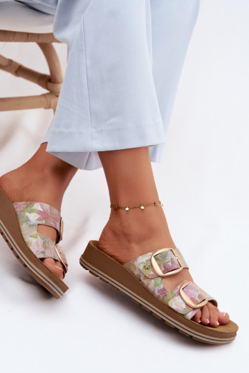 Leren geprinte slippers met gespen in verschillende kleuren