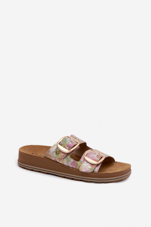 Leren geprinte slippers met gespen in verschillende kleuren