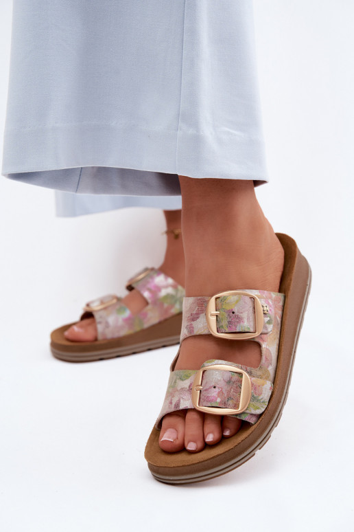 Leren geprinte slippers met gespen in verschillende kleuren