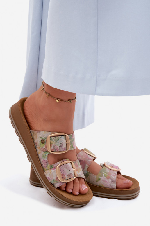 Leren geprinte slippers met gespen in verschillende kleuren