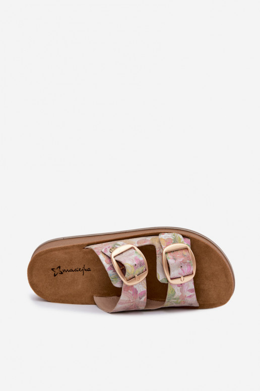 Leren geprinte slippers met gespen in verschillende kleuren