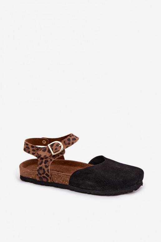 Leren dames suède sandalen met gesloten neuzen in zwart