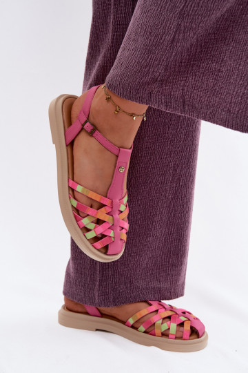 Leer Sandalen voor dames Met Strepen Het heeftciejka K7442-15 roze