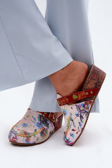 Leren dames slippers met platform en bloemen in verschillende kleuren 2