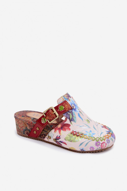 Leren pantoffels Mule Dames met platform met bloemen Het heeftciejka K7409-15 Verschillende kleuren