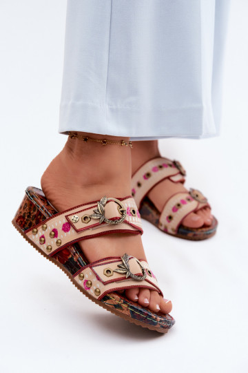 Leer Met patroon Damespantoffels met platform Het heeftciejka K7406-04 Verschillende kleuren 2