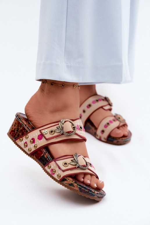 Leer Met patroon Damespantoffels met platform Het heeftciejka K7406-04 Verschillende kleuren