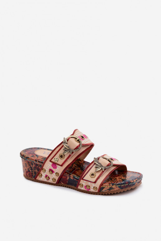 Leren geprinte dames slippers met platform in verschillende kleuren