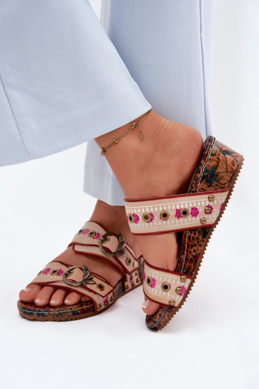Leren geprinte dames slippers met platform in verschillende kleuren