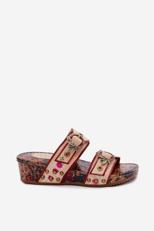 Leren geprinte dames slippers met platform in verschillende kleuren