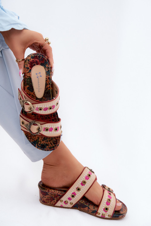 Leer Met patroon Damespantoffels met platform Het heeftciejka K7406-04 Verschillende kleuren