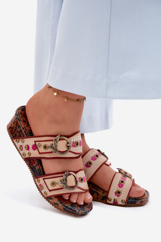 Leren geprinte dames slippers met platform in verschillende kleuren