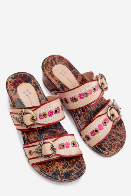 Leer Met patroon Damespantoffels met platform Het heeftciejka K7406-04 Verschillende kleuren