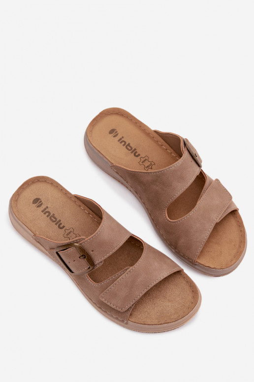 Dames slippers met gespen en plakkerige sluiting in bruin