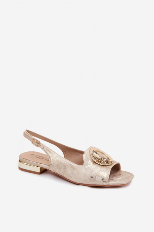Platte sandalen voor vrouwen met ornamenten in goudkleur