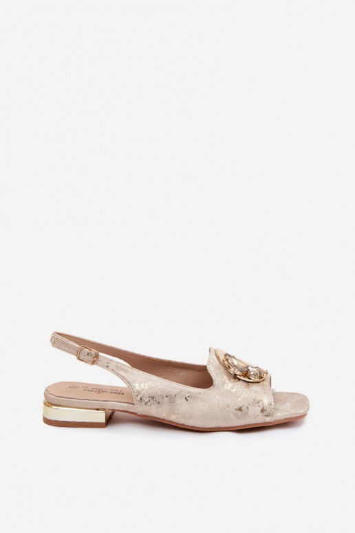 Platte sandalen voor vrouwen met ornamenten in goudkleur
