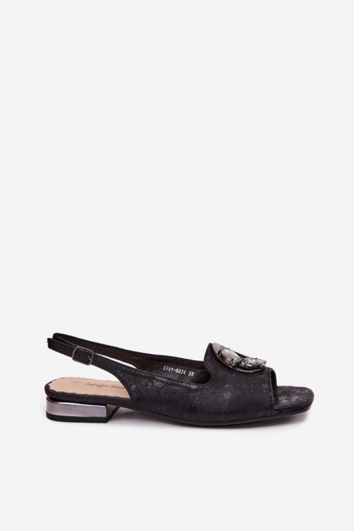 Platte sandalen voor vrouwen met ornamenten in zwart