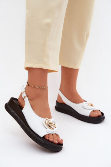 Leer Platform sandalen met ornamenten S.Barski KV61-6047 Initte kleur 2