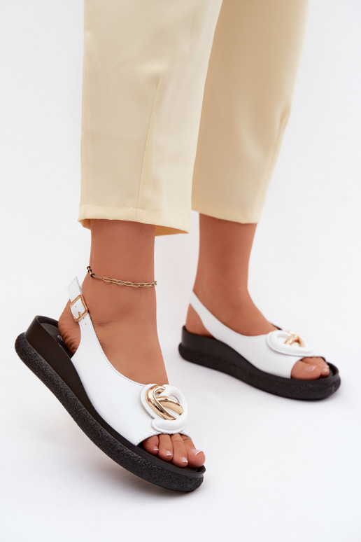Leren platformsandalen met ornamenten in wit