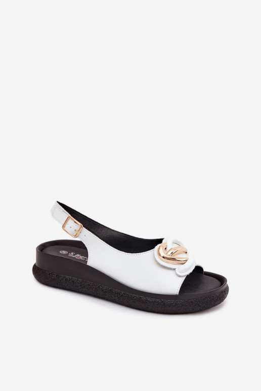 Leren platformsandalen met ornamenten in wit