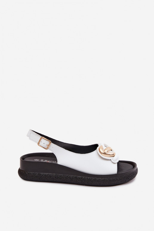 Leren platformsandalen met ornamenten in wit