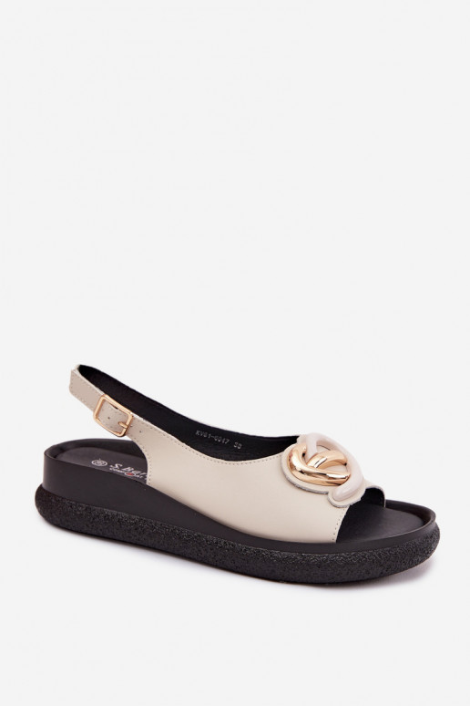 Leer Platform sandalen met ornamenten S.Barski KV61-6047 beige