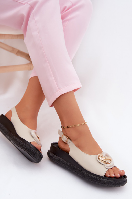 Leer Platform sandalen met ornamenten S.Barski KV61-6047 beige