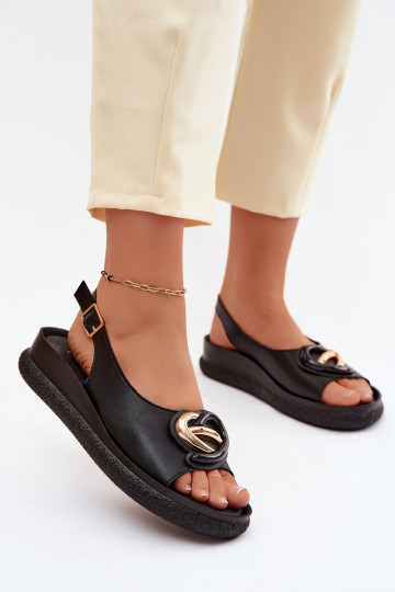 Leren platformsandalen met ornamenten in zwart 2
