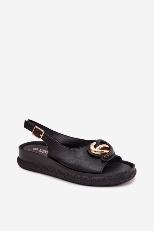 Leren platformsandalen met ornamenten in zwart