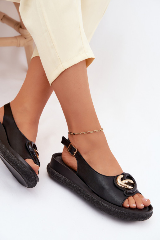 Leren platformsandalen met ornamenten in zwart