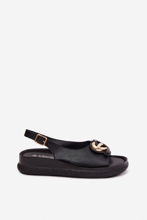 Leren platformsandalen met ornamenten in zwart