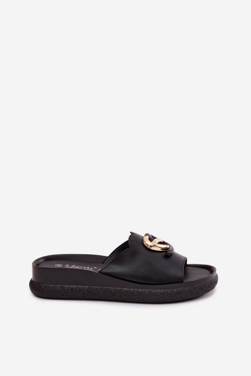 Leren slippers met decoratieve details in zwart
