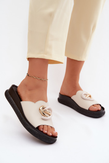 Leren pantoffels Met sierlijk Detalem S.Barski KV61-6046 beige 2