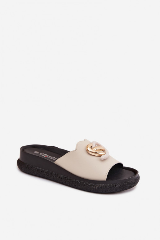 Leren slippers met decoratieve details S.Barski KV61-6046 zandkleur