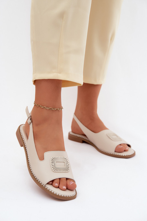 Dames sandalen met brede hakken S.Barski KV61-6076 zandkleur