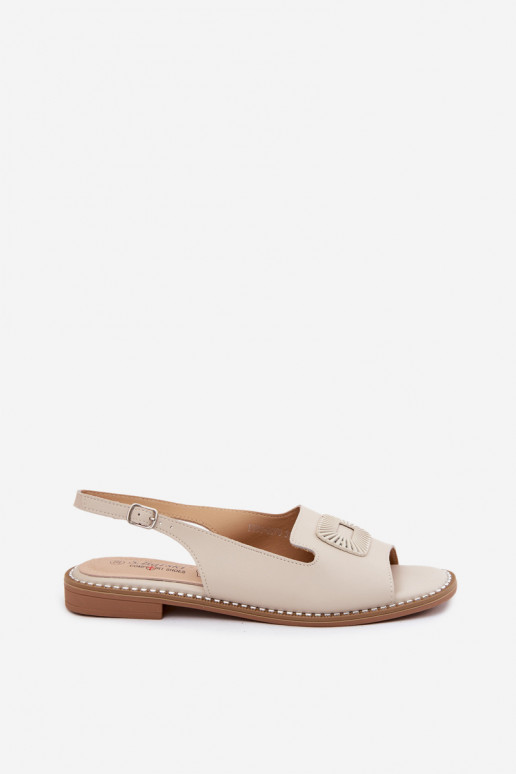 Dames sandalen met brede hakken S.Barski KV61-6076 zandkleur