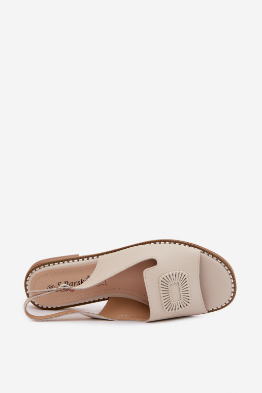Dames sandalen met brede hakken S.Barski KV61-6076 zandkleur
