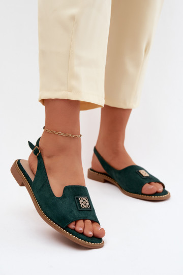 Dames sandalen met brede hakken en decoratieve details S.Barski KV61-6015 groene kleur 2
