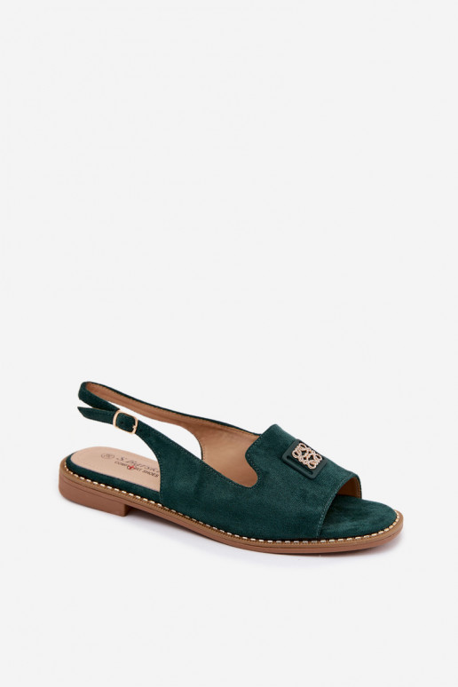 Dames sandalen met brede hakken en decoratieve details S.Barski KV61-6015 groene kleur